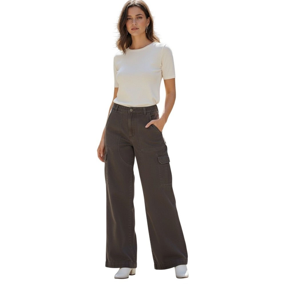 Oak + Fort Charcoal Wide Leg Cargo‎ Pants 26 Utility Waist